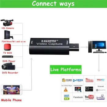 HDMI Video cu placa de Captura Video cu placa de Captura de Streaming VHS Placa de Captura USB 2.0 Card Grabber Recorder Cutie pentru PS4 Jocul DVD-Foto