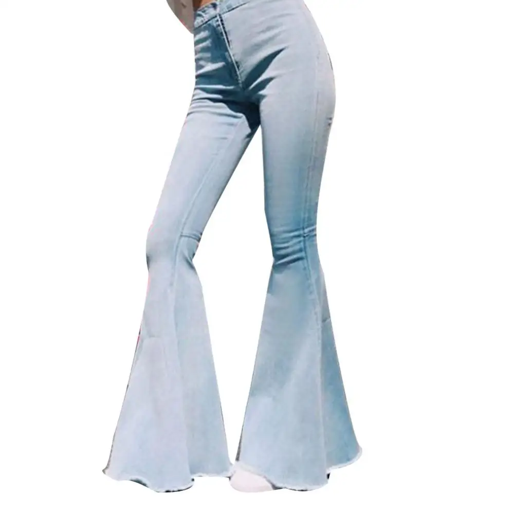 2021 Moda Femei Culoare Solidă Talie Mare Sexy Slim Clopot-fund Pantaloni Denim Pantaloni Pentru Femei Blugi cumpara online - Cel Bun ~ www.adac-romania.ro